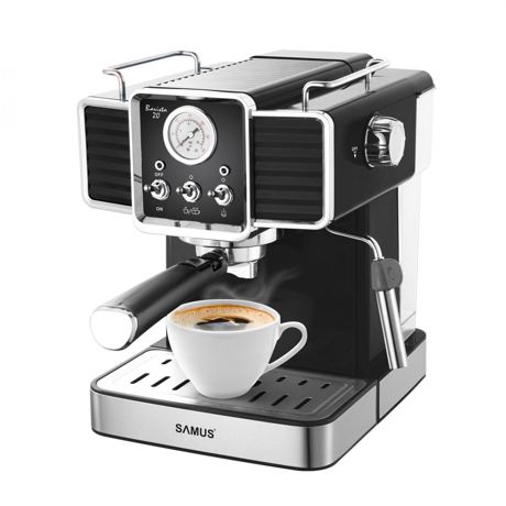 Espressor manual Samus BARISTA 20, 1350 W, 20 bar, 1.5 L, Duză abur, Filtru detaşabil din inox, Design retro, Negru/inox
